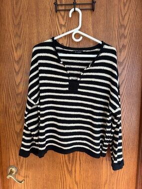 Blu Pepper Black and Cream Striped Knit Top